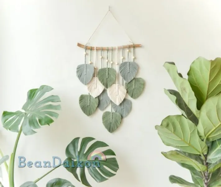 Green Leaves Macrame Wall Hanging Macrame Feather Wall Decor | Etsy