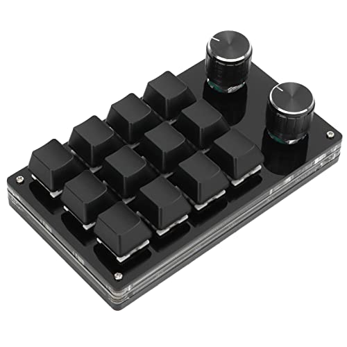 Cryfokt One Handed Programmable Mechanical Keyboard, 12 Keys RGB Programmable Macro Keyboard with Knob Plug and Play Multifunctional Mechanical Gaming Keypad Function Keypad for Windows(Full Black) - full black