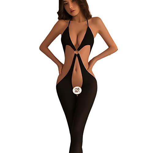 Temptshow Women sexy tight shiny miniskirt perspective nightclub rabbit girl mermaid cosplay underwear - Black