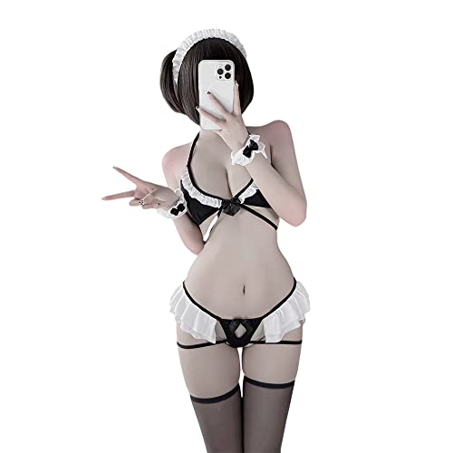 Temptshow Playful Cute Maid Cosplay Anime Bikini Lingerie Lolita Sexy Three Point Lingerie - maid