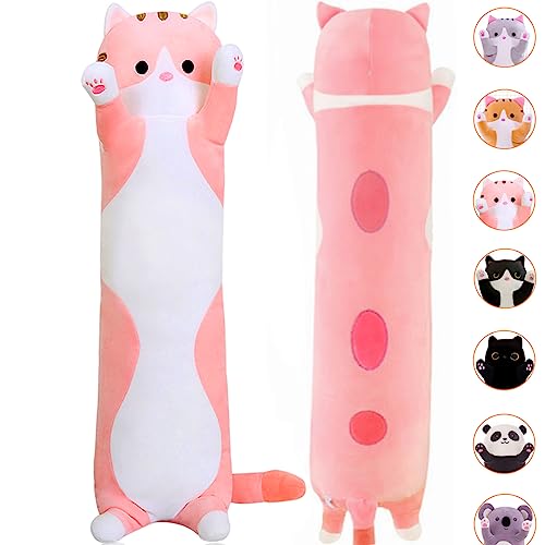 MDXMY Long Cat Plush Pillow Cute Cat Stuffed Animals Soft Long Body Pillow Gifts(Pink,51.1inch/130cm) - Pink Cat - 51.1inch/130cm