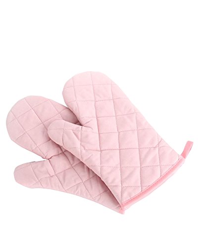 Oven Mitts, Premium Heat Resistant Kitchen Gloves Cotton & Polyester Quilted Oversized Mittens, 1 Pair Pink - Pink