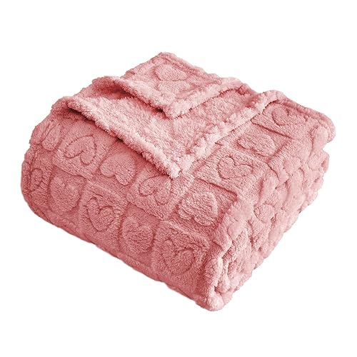 FY FIBER HOUSE Throw Blankets with Heart Checkered,Soft Warm Blankets for Lover Mom Father Friends Gifts,Washable Lightweight Fuzzy Blanket for Couch Sofa Bed All Season(Pink,50"x60") - Pink - Throw(50"x60")