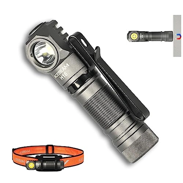 ACEBEAM H16 1000 High Lumens Rechargeable Led Headlamp, EDC AA Right Angle Flashlight, Pocket Mini Small Flashlight with Clip, Led Head Lamp for Camping, Running, with Headband kit(Cool White 6500K) - Gray with Headband Kit
