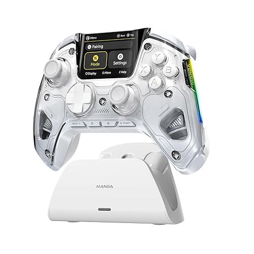 ManbaOne Interactive Screen Wireless Gaming Controller for PC/Switch/iOS/Android,Hall Effect Stick & Trigger,RGB Lighting,Remappable Buttons,1800mAh with Charging Dock (White) - White