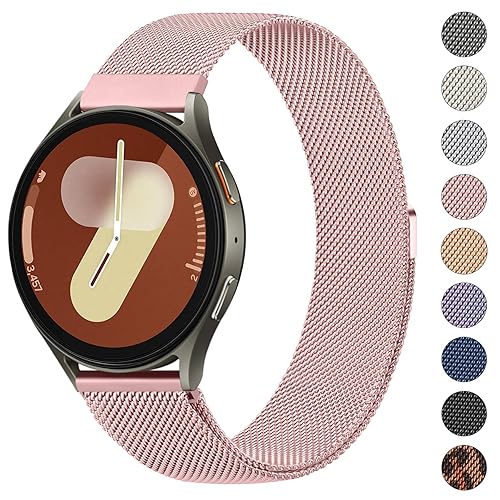 Amzpas Metal Bands Compatible with Samsung Galaxy Watch 7 Band 40mm 44mm, Galaxy Watch FE Bands 40mm, 20mm Stainless Steel Mesh Watch Strap for Galaxy Watch 7 Band Women Men - Rose pink