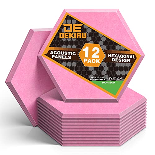DEKIRU 12 Pack Acoustic Panels Sound Proof Padding, 14 X 13 X 0.4 Inches Sound dampening Panel Used in Home & Offices (Hexagon, Pink) - Pink