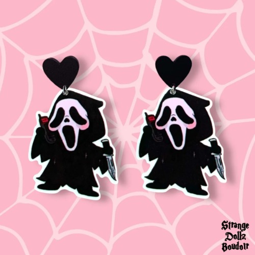 Scream Horror movie earrings, 925 sterling silver, pastel goth, Strange Dollz Boudoir