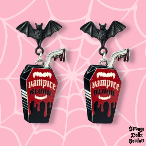 Vampire Blood earrings, Bat earrings, gothic jewellery, Halloween, Strange Dollz Boudoir