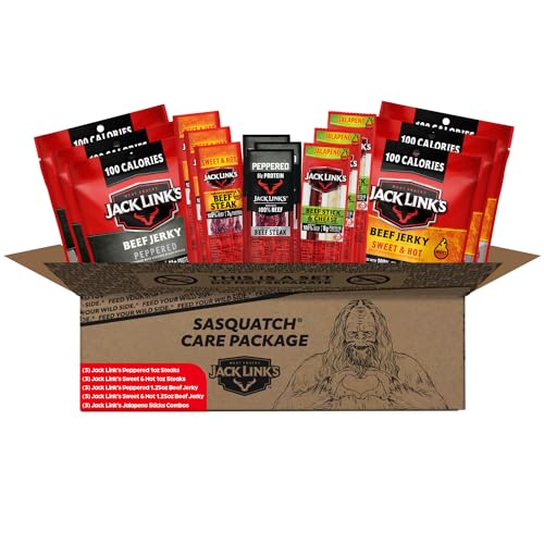 Jack Link's Beef Jerky Spicy Meat Snack Gift Basket - Includes Jerky, Sticks and Steaks, Great Father's Day Gifts for Dad, 15-Piece Beef Jerky Variety Pack with Spicy Flavors, Gifts for Men - Spicy Assorted Gift Pack - 15 Piece
