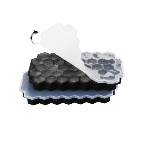 IJsblokjesvorm, silicone, set van 2, 37 vakken met deksel, ice cube tray, voor bier, cocktails, whisky, zwart-2 stuks