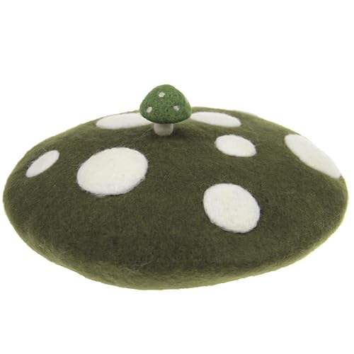 Mushroom Beret Handmade Wool Felt Hat Men Women's Cosplay Cap Vintage Painter Beanies - Army Green