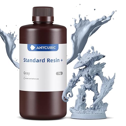 ANYCUBIC Upgraded Standard 3D Printer Resin, 405nm SLA Fast UV-Curing Resin, High Precision & Rapid Photopolymer for 8K Capable LCD/DLP/SLA 3D Printing (Grey, 1000g) - Grey - 1kg