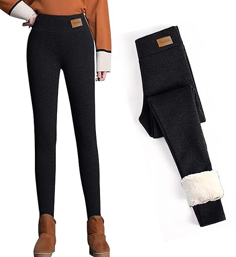 CheChury Women Fleece Lined Leggings Women Super Thick Cashmere Tights Thermal High Waist Double Layer Pants Soft Winter Plush Warm Elastic Thermal Pants for Lady - M - Fashion-black