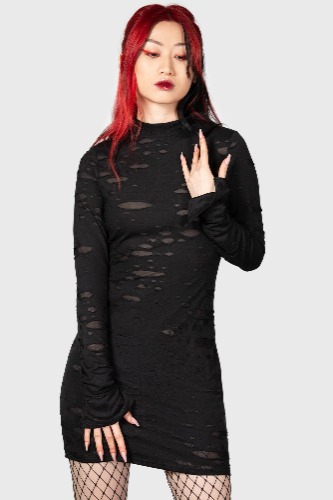Sinners Glimmer Long Sleeve Dress | XXL / Black / 100% Polyester