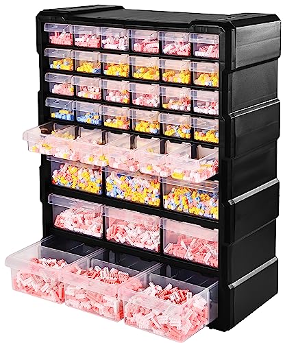 Elevon Hardware and Craft Cabinet 14.8" W x 6.3" D x 18.7" H, 39 Drawers, Black - 39 Drawers