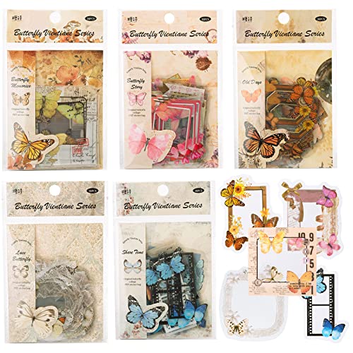 JOYCHOIC Butterfly Frame Stickers for Scrapbooking, 150 Pcs Aesthetic Scrapbook Sticker Junk Journal Supplies, Journaling Transparent PET Decorative Vintage Art Bullet Kit Album Planners Diary DIY Crafts Embellishment