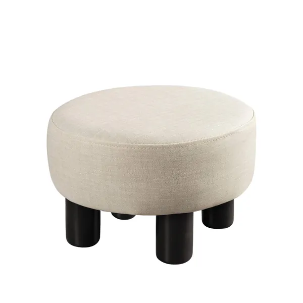Small Foot Stool, Round Beige PU Leather Fabric Padded Ottoman Foot Rest with Plastic Legs, Footstools and Ottomans Small Comfy Footstool Upholstered for Couch, Desk, Office, Living Room