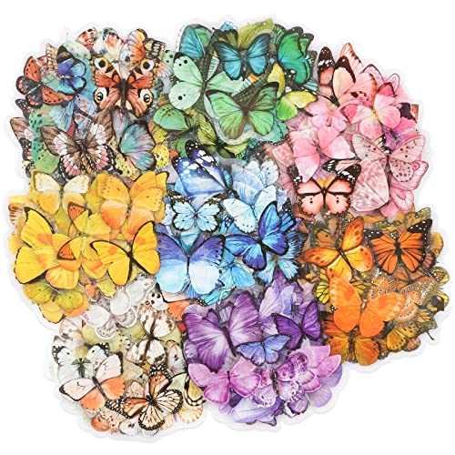 Knaid Butterfly Stickers Set (320 Pieces) Transparent Colorful Butterflies Resin Stickers Decals for Nature Scrapbook Supplies Junk Journal Bullet Journals Planners Laptops Paper Crafts