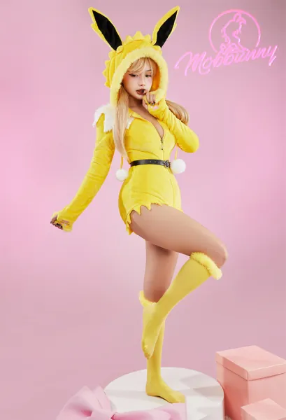 PM Derivative Sexy Lingerie Bodysuit Halloween Plush Hooded Romper and Socks with Belt and Scarf S-4XL