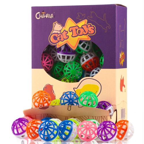 Chiwava 45PCS 1.6'' Cat Toy Ball with Bell Plastic Lattice Jingle Balls Kitten Chase Pounce Rattle Toy Assorted Color