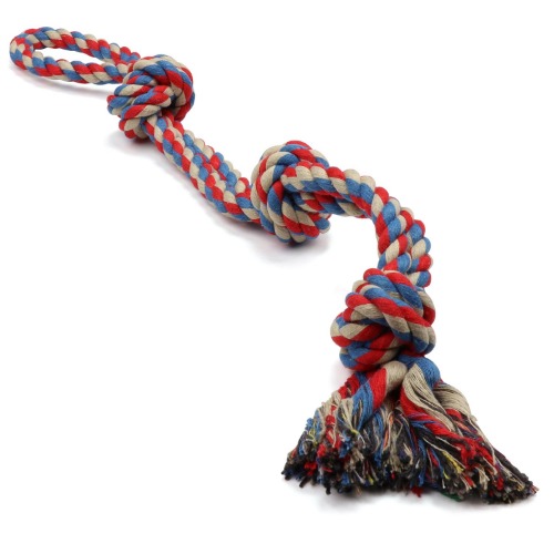 XL Dog Rope Toy For Aggressive Chewers - Benefits Non-Profit Dog Rescue - Tug of War Dog Toy, Dog Toys for Large Dogs, Tough Dog Toys, Nearly Indestructible Dog Toys for Aggressive Chewers, Red - Blue