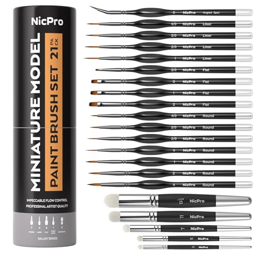 Nicpro Miniature Paint Brushes Drybrush - 21PCS Model Paint Brush Set for Acrylic, Watercolor Detail Paint Brush Dry Brush for Warhammer 40k, Miniature Model, Citadel, Paint by Number- with Container