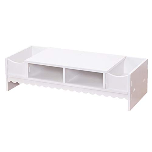 STOBOK Monitor Stand with Drawer Laptop PC Monitor Riser Rack Holder Desk Organizer Tabletop Storage Cabinet Wooden White