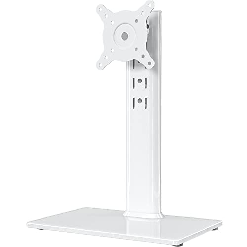 Single LCD Computer Monitor Free-Standing Desk Stand Riser for 13 inch to 32 inch Screen with Swivel, Height Adjustable, Rotation, Holds One (1) Screen up to 77Lbs(HT05W-001) White - White