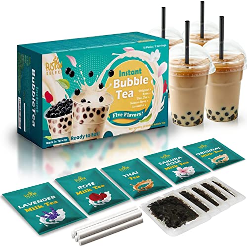 Fusion Select 5 Packs Authentic Tea Flavors Sakura, Lavender, Rose, Thai Tea, Original Milk Tea - Complete Boba Tea Kit