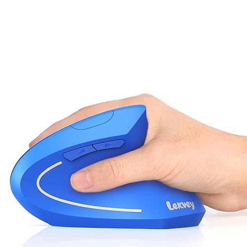 Lekvey Ergonomic Mouse, Vertical Wireless Mouse Rechargeable 2.4G USB Optical Carpal Tunnel Mice : 3 DPI 800/1200/1600 Levels 6 Buttons, for Laptop, PC, Computer, Desktop, Notebook etc, Blue - Blue