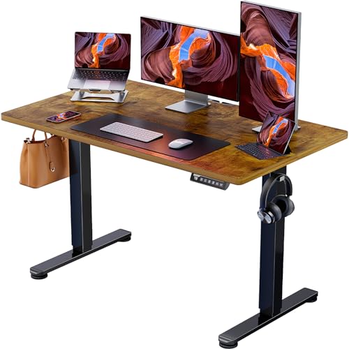 ErGear Height Adjustable Electric Standing Desk, 48 x 24 Inches Sit Stand up Desk, Memory Computer Home Office Desk (Vintage Brown) - 48*24 Inch - Vintage Brown