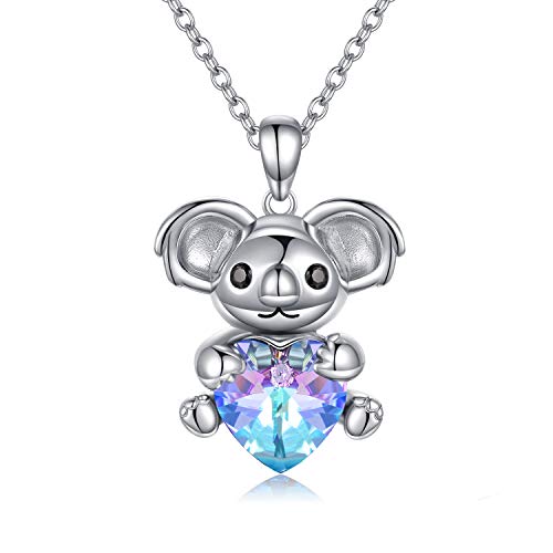 AOBOCO Cute Giraffe Elephant Koala Animal Necklace Sterling Silver Heart Giraffe Pendant with Crystals from Austria - I Love You Forever, Birthday Anniversary Giraffe Elephant Jewelry Gift For Women - C-cute Koala-purple
