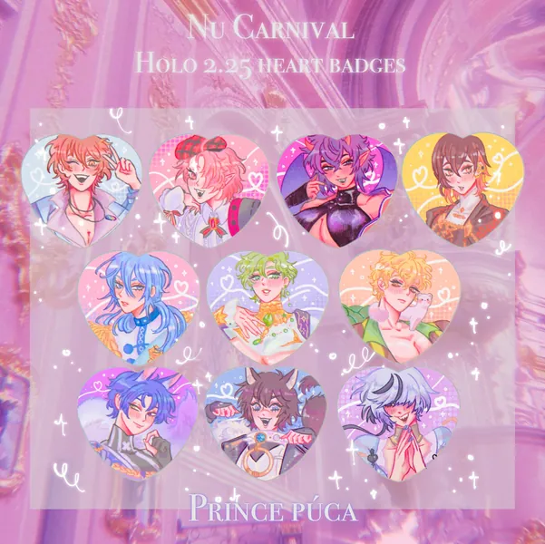 Nu Carnival holographic heart badges 2.25” BL
