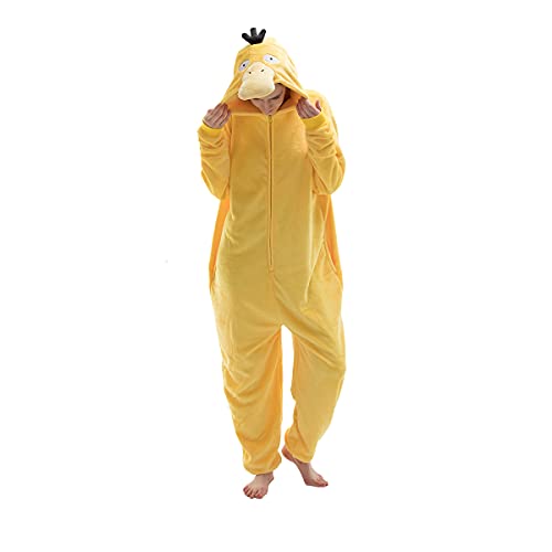 AILMQYJL Snug Fit Unisex Adult Onesie Pajamas, Flannel Cosplay Cartoon One Piece Halloween Costume hooded Sleepwear Homewear - X-Large - New Yellow