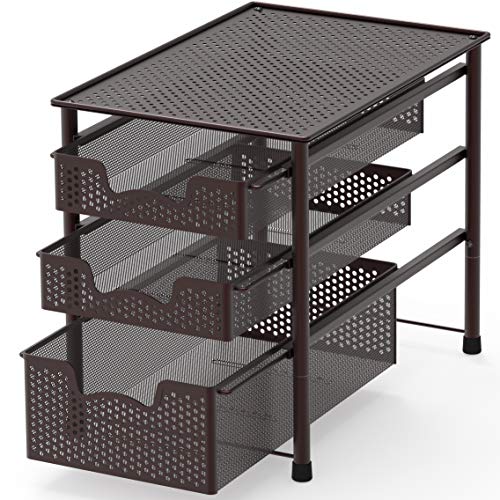 Simple Houseware Stackable 3 Tier Sliding Basket Organizer Drawer, Bronze - 3-Tier - Bronze