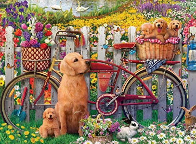 Ravensburger 15036 Cute Dogs in The Garden 500 Piece Puzzle for Adults - Every Piece is Unique, Softclick Technology Means Pieces Fit Together Perfectly - Trip to the green with dogs