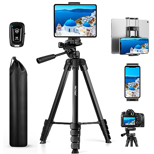 67" Phone Tripod, MACTREM Tripod Stand for iPad iPhone Tablet Camera with 2 in 1 Mount & Wireless Remote, Aluminum Extendable iPhone Tripod for Video Recording/Selfies/Live Stream/Vlogging - 67 inch