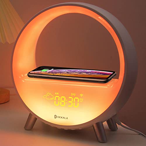 Dekala Upgraded Arches Gradual Sunrise Alarm Clock with Wireless Charging Bluetooth Speaker White Noise Sleep Sound Machine with Night Light for Adults Touch/App/Button Control Work with Alexa - With Wireless Charger & App UPGRADED