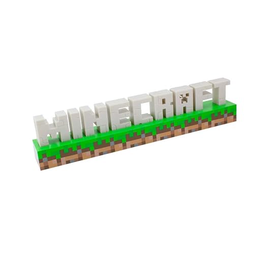 Paladone Minecraft Logo Light - Battery or USB Operated - 2 Light Modes - Officially Licensed Merchandise,White/Brown/Green - Minecraft