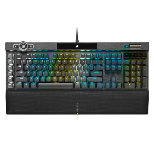 Corsair K100 RGB Optical-Mechanical Gaming Keyboard (CORSAIR OPX Keyswitches: Hyper-fast & Linear, Leatherette Palm Rest, PBT Double-Shot Keycaps, Elgato Stream Deck Integration) QWERTY, Black