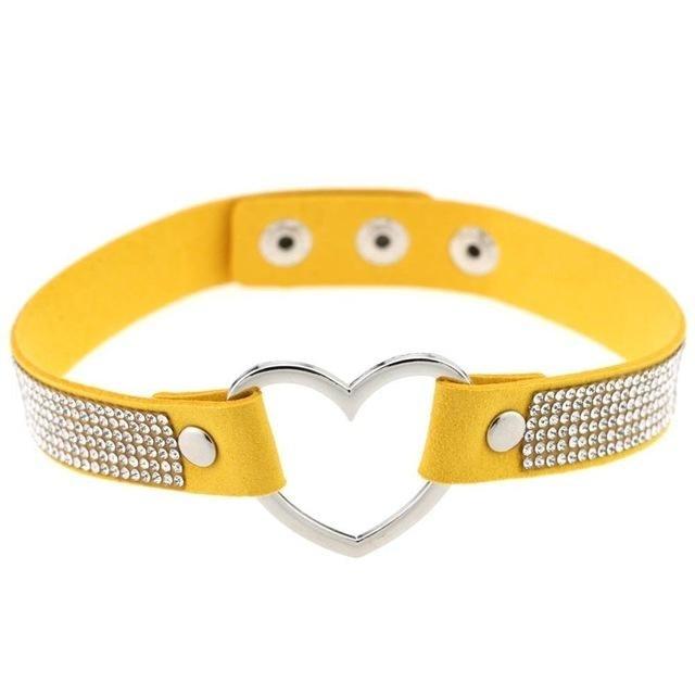 Rhinestone Heart Choker - Yellow