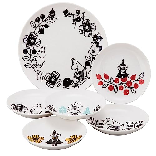 山加商店 Yamaka Shoten Moomin MM1400-52 Moomin Valley Plate, 6-Piece Set, Microwave, Dishwasher Safe, Moomin Goods, Scandinavian, Mother's Day, Gift, Tableware, Gift, Wedding Gift, Made in Japan - セット箱入 - White