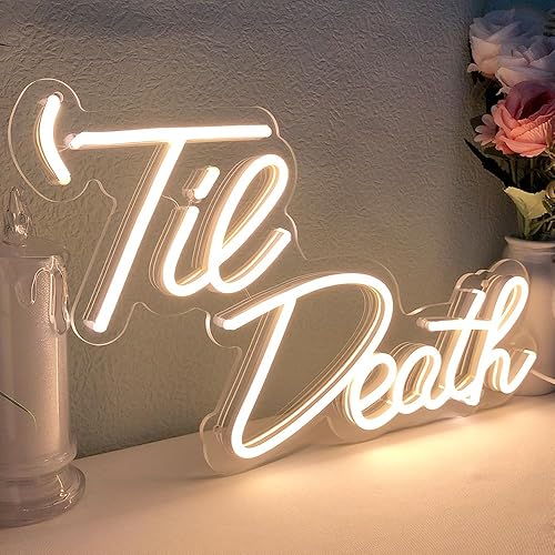 JXIN Til Death Neon Sign for Wall Decor, Til Death LED Neon Light Signs for Wedding Engagement Birthday Anniversary Proposal Party Bedroom Office, Wedding Gifts for Loved Ones, 16"x9" Warm White - Warm White