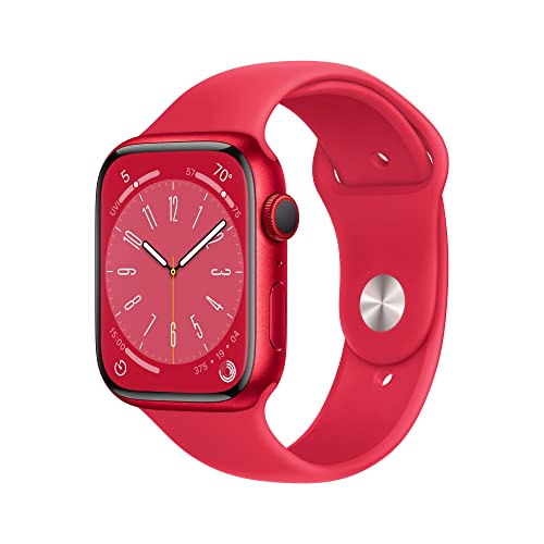 Apple Watch Series 8 [GPS + Cellular 45mm] Smart watch w/ (PRODUCT)RED Aluminum Case w/ (PRODUCT)RED Sport Band-M/L. Fitness Tracker, Blood Oxygen & ECG Apps, Always-On Retina Display, Water Resistant - 45mm M/L - fits 160–210mm wrists - (PRODUCT)RED Aluminium w (PRODUCT)RED Sport Band - 45mm