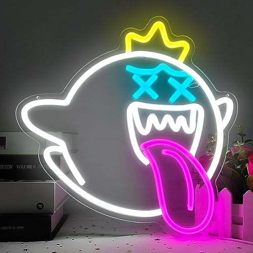 King Boo Neon Sign Ghost Led Neon Light with Dimmable switch Gaming Neon Sign for Kids Game Room Man Cave Birthday Halloween Decor Christmas Gift - White