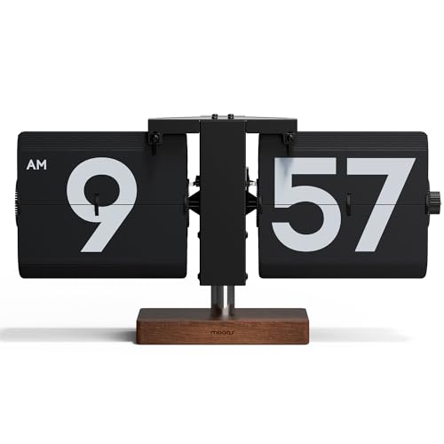 mooas Classic Modern Wood Big Flip Desk Clock (Black), Retro Vintage Analog Design Auto Flip Clock Table Clock Large Number Battery Powered, Ideal for Home Office School Hotel Café - Big Wood Black
