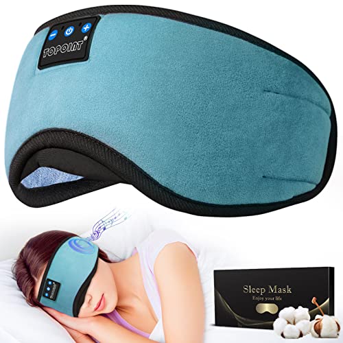 TOPOINT Sleep Headphones, Sleeping Headphones Bluetooth Sleep Mask with Bluetooth Headphones, Aid Sleep Light Blackout Sleeping Eye Mask Headphones for Sleeping Side Sleepers Women Girls Gifts - Bright Blue
