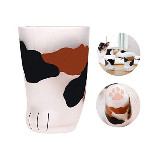 Cat Paw Cup，Cat claw Cup Milk Glass Frosted Glass Cup Cute Cat Foot Claw Print Mug Cat Paw for Coffee Kids Milk Glass Cups Tumbler Personality Breakfast Milk Cup (color 1) - color 1