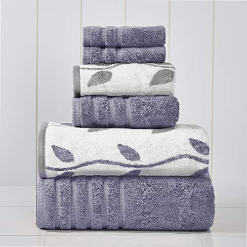 Modern Threads Amrapur Overseas 6-Piece Yarn Dyed Organic Vines Jacquard/Solid Ultra Soft 500GSM 100% Combed Cotton Towel Set [Grey Lavender] - Labender - Towel Set